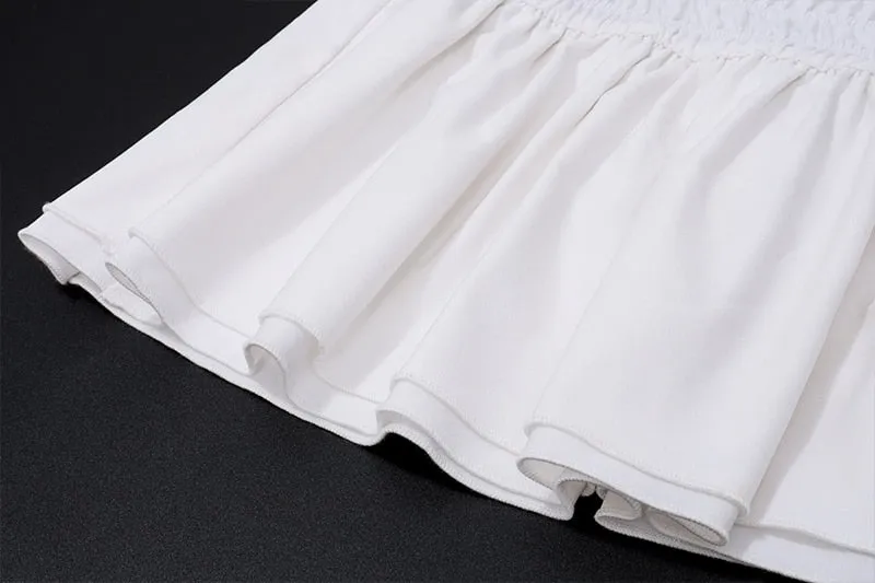 White Ruched Bandeau Top Graceful And Mini Skirt Set