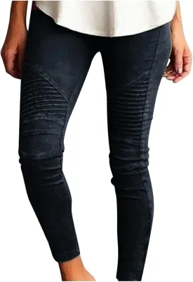 Women Skinny Tapered Pants Stretchy Cargo Style Crop Pants Motorcycle Biker Style Texture Vintage Slim Fit Pants