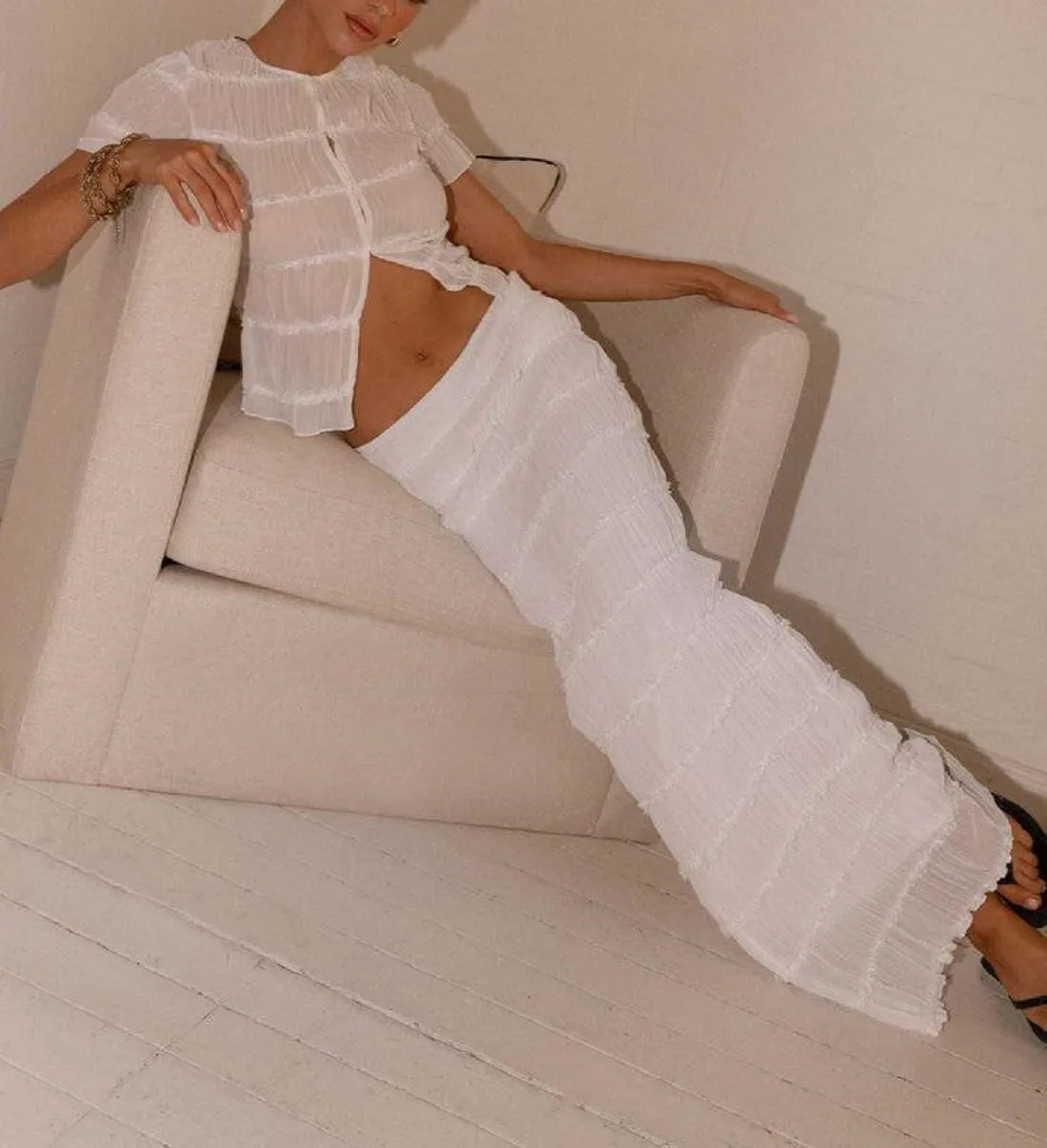 Womens 2 Piece Maxi Skirt Set Lace Up Sleeveless Tank Top and Flowy Long Skirt 2024 Summer Beach Outfits