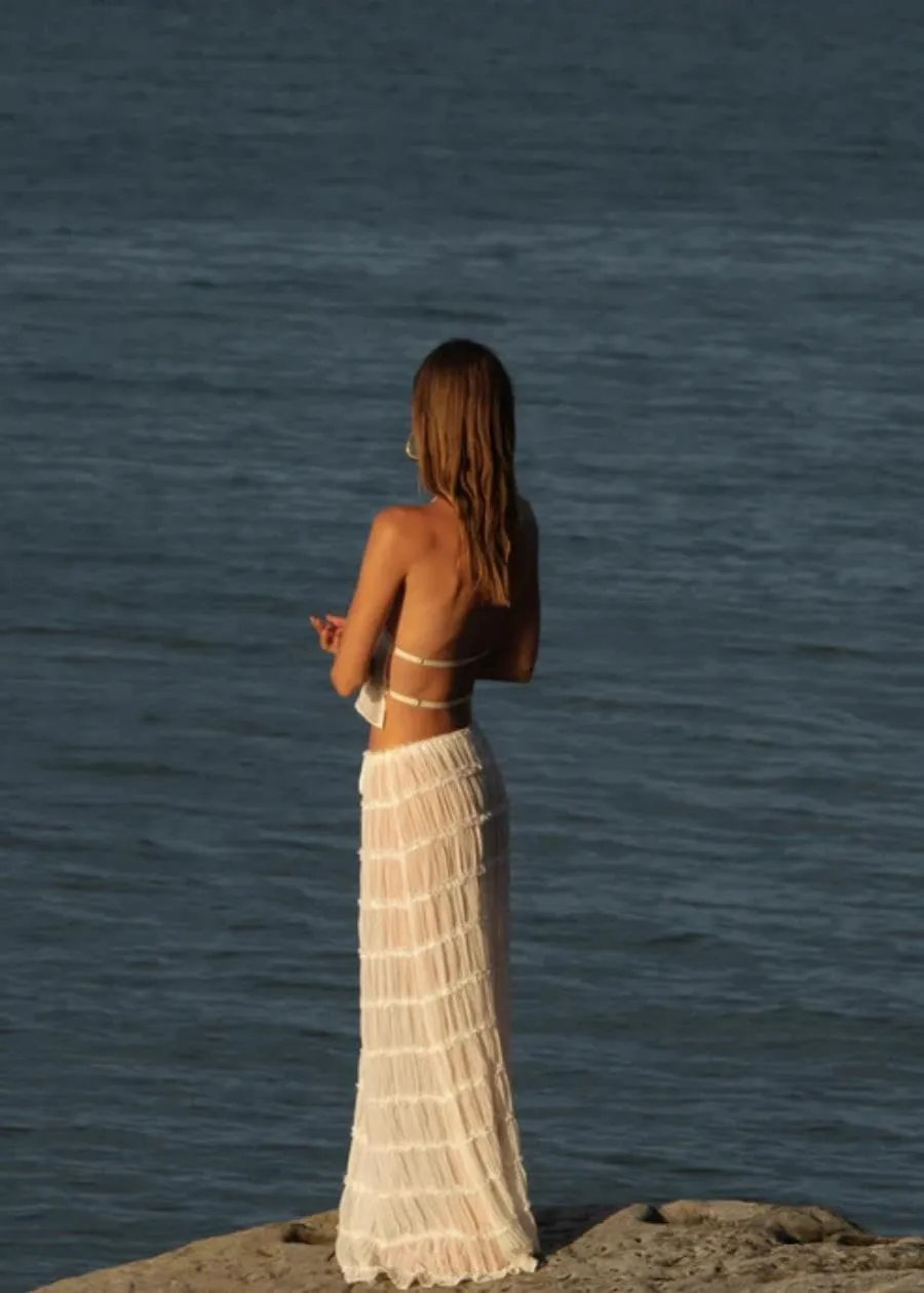 Womens 2 Piece Maxi Skirt Set Lace Up Sleeveless Tank Top and Flowy Long Skirt 2024 Summer Beach Outfits