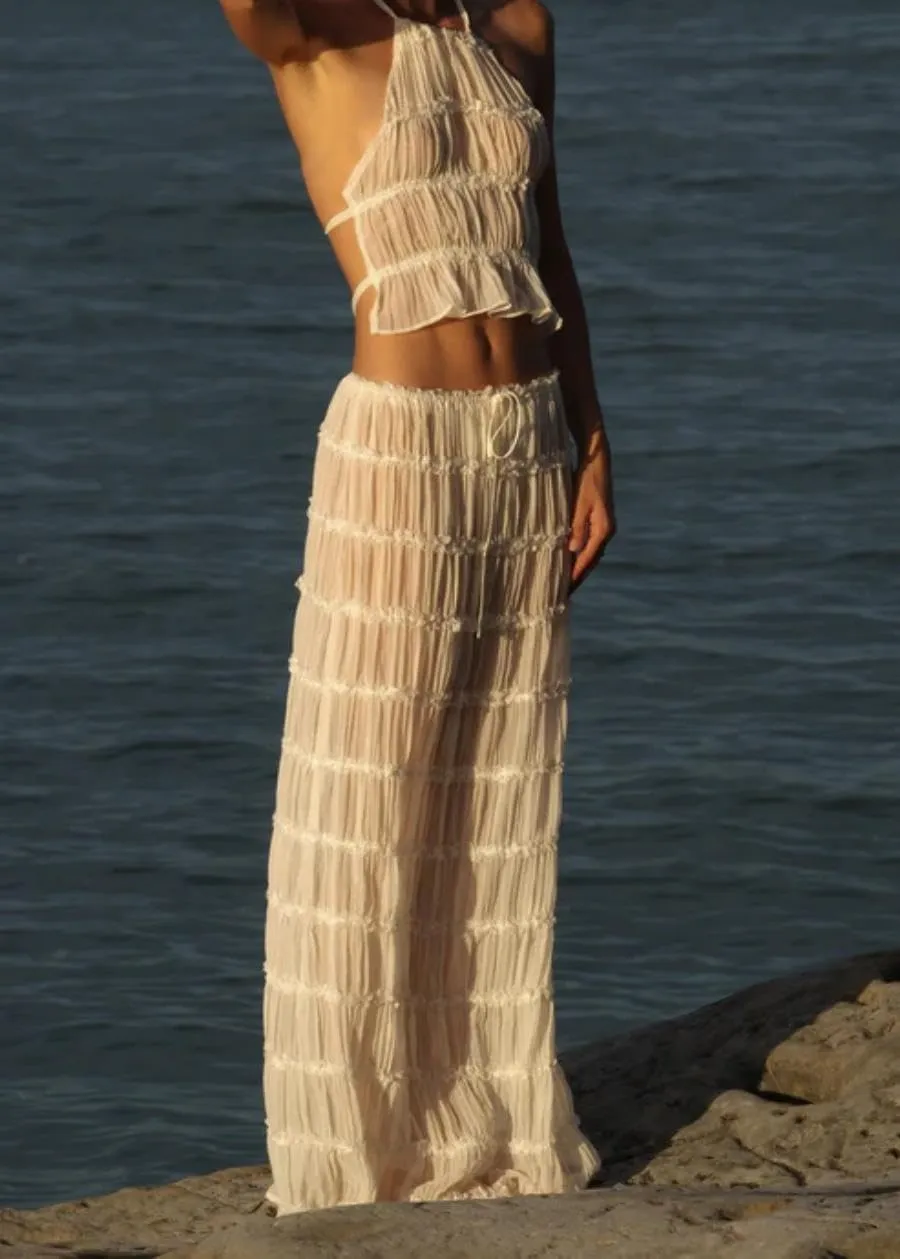 Womens 2 Piece Maxi Skirt Set Lace Up Sleeveless Tank Top and Flowy Long Skirt 2024 Summer Beach Outfits