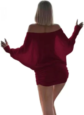Womens Off The Shoulder Mini Dress Ruched Batwing Sleeve Strapless Dress Y2K Long Sleeve Nightout Streetwear Club Slim Skirt