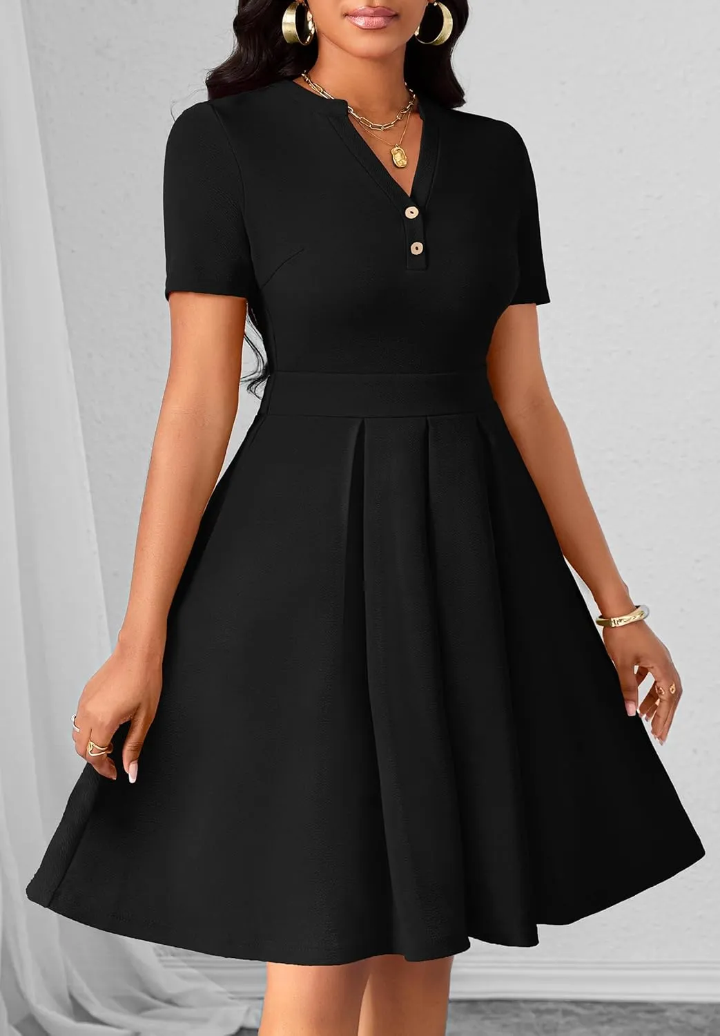 Womens Short Sleeve V Neck Casual Semi-Formal Dress Wedding Guest Cocktail Dresses with Pockets