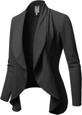 Women's Solid Formal Office Style Open Front Long Sleeves Blazer - Made in USA