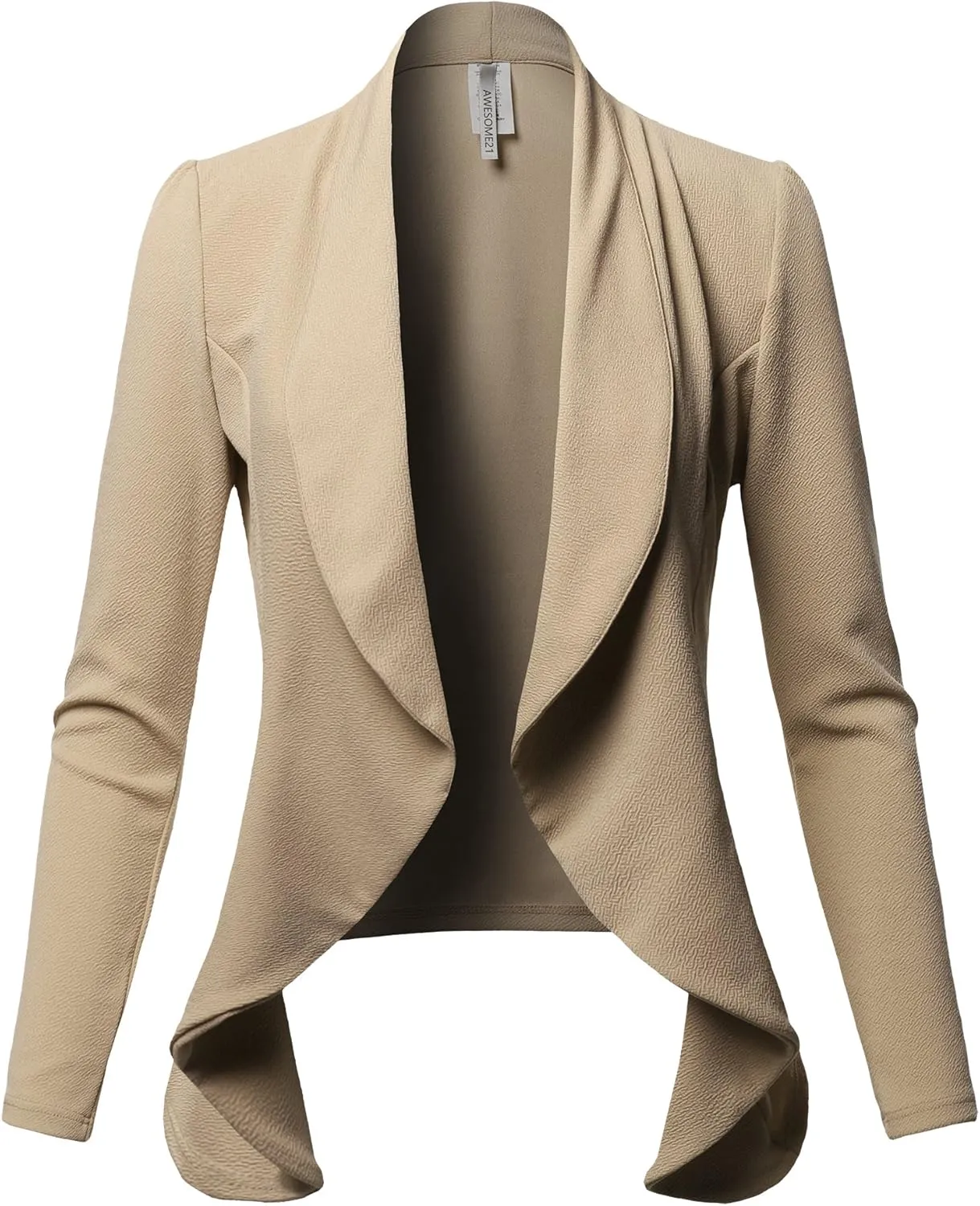 Women's Solid Formal Office Style Open Front Long Sleeves Blazer - Made in USA