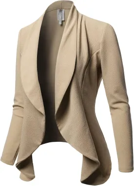 Women's Solid Formal Office Style Open Front Long Sleeves Blazer - Made in USA