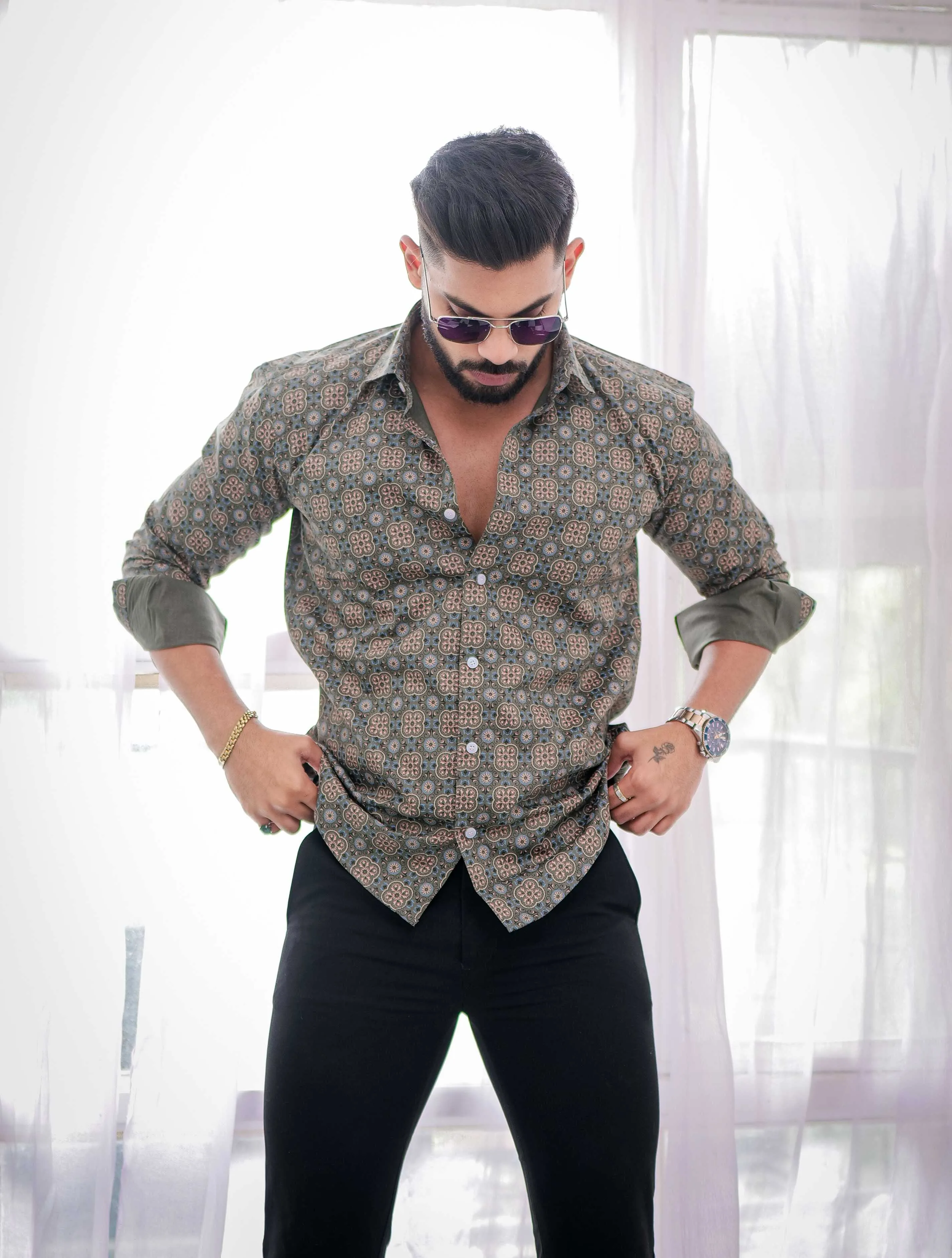 Wood Satin Print Premium Shirt