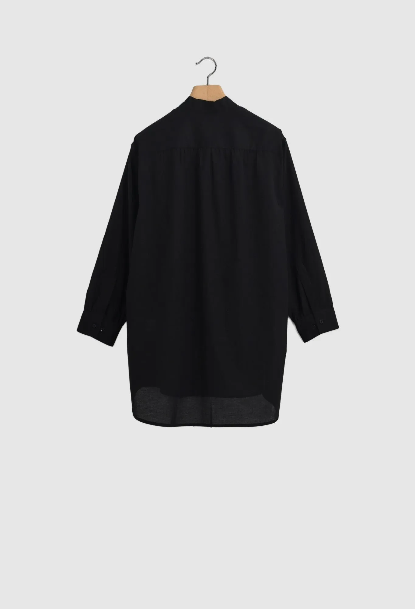 ZORAN - Stand Collar Long Sleeve Cotton Shirt in Black