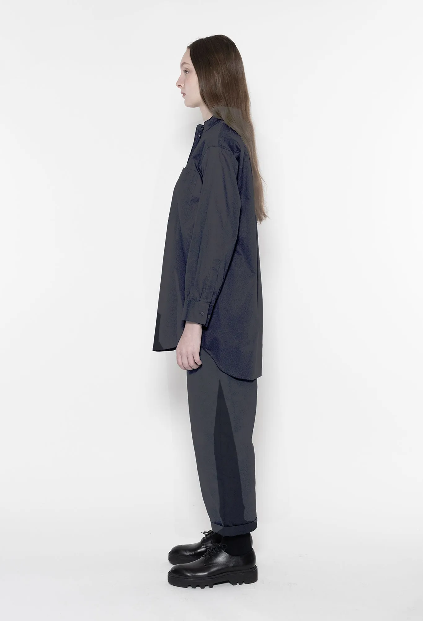 ZORAN - Stand Collar Long Sleeve Cotton Shirt in Black