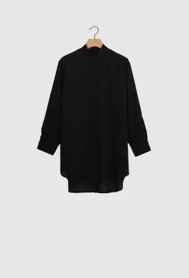 ZORAN - Stand Collar Long Sleeve Cotton Shirt in Black