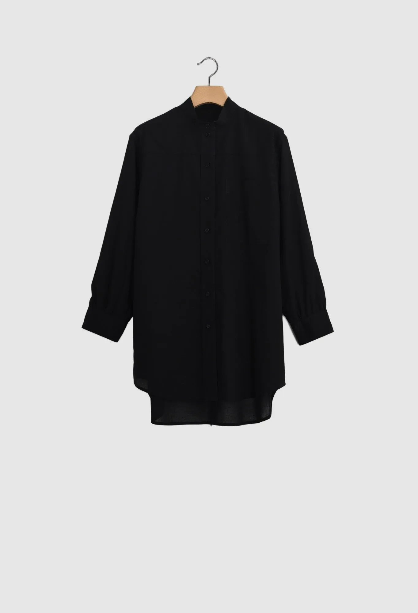 ZORAN - Stand Collar Long Sleeve Cotton Shirt in Black